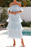 Casual Backless Flounce Square Neck Cake Skirt Dresses