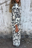 Casual Floral Print Pocket Contrast Turndown Collar Three Quarter Two Pieces