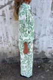 Casual Floral Print Pocket Contrast Turndown Collar Three Quarter Two Pieces