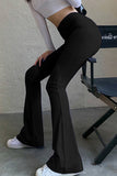 Casual Simplicity Solid Make Old High Waist Speaker Solid Color Bottoms
