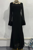 Party Elegant Ruffle Cross Straps Ruched Mesh Square Neck Long Dresses