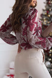 Elegant Flowers Lace Up Contrast Tie Neck Blouses(3 Colors)