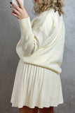 Elegant Patchwork Pleated O Neck Long Sleeve Two Pieces