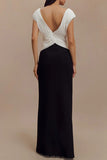 Sexy Backless Ruched Contrast V Neck Long Dresses