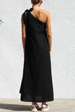 Casual Lace Up Irregular Sloping Shoulder Long Dresses