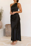 Sexy Slit Adjustable Sloping Shoulder Long Dresses(3 Colors)