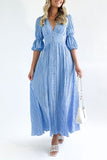 Elegant Buttons Patchwork V Neck A Line Dresses(3 Colors)