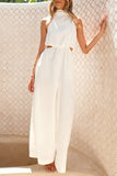 Casual Hollow Out Pocket Halter Loose Jumpsuits(4 Colors)