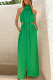 Casual Hollow Out Pocket Halter Loose Jumpsuits(4 Colors)