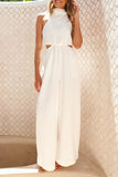 Casual Hollow Out Pocket Halter Loose Jumpsuits(4 Colors)