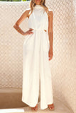 Casual Hollow Out Pocket Halter Loose Jumpsuits(4 Colors)