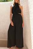 Casual Hollow Out Pocket Halter Loose Jumpsuits(4 Colors)