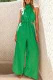 Casual Hollow Out Pocket Halter Loose Jumpsuits(4 Colors)