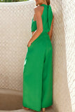 Casual Hollow Out Pocket Halter Loose Jumpsuits(4 Colors)