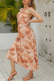 Fashion Bohemian Print Patchwork Halter A Line Dresses