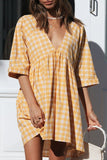 Casual Plaid Patchwork V Neck Princess Dresses