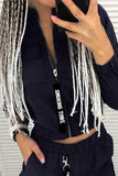Casual Solid Zipper Mandarin Collar Three Quarter Two Pieces