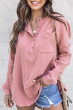 Casual Solid Buttons O Neck Tops
