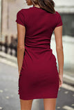 Casual Solid O Neck One Step Skirt Dresses(10 Colors)