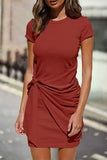 Casual Solid O Neck One Step Skirt Dresses(10 Colors)
