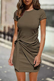 Casual Solid O Neck One Step Skirt Dresses(10 Colors)