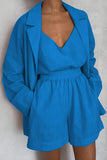 Casual Solid Pocket Turn-back Collar Long Sleeve Three Pieces